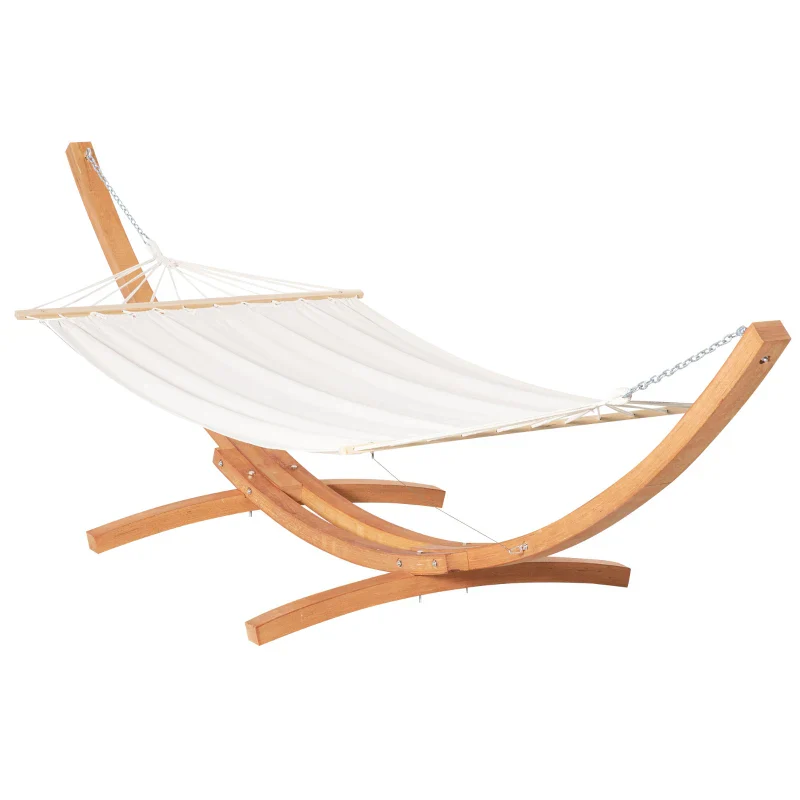 Cotton garden hammock with wooden arc stand white background — GetHovr UK