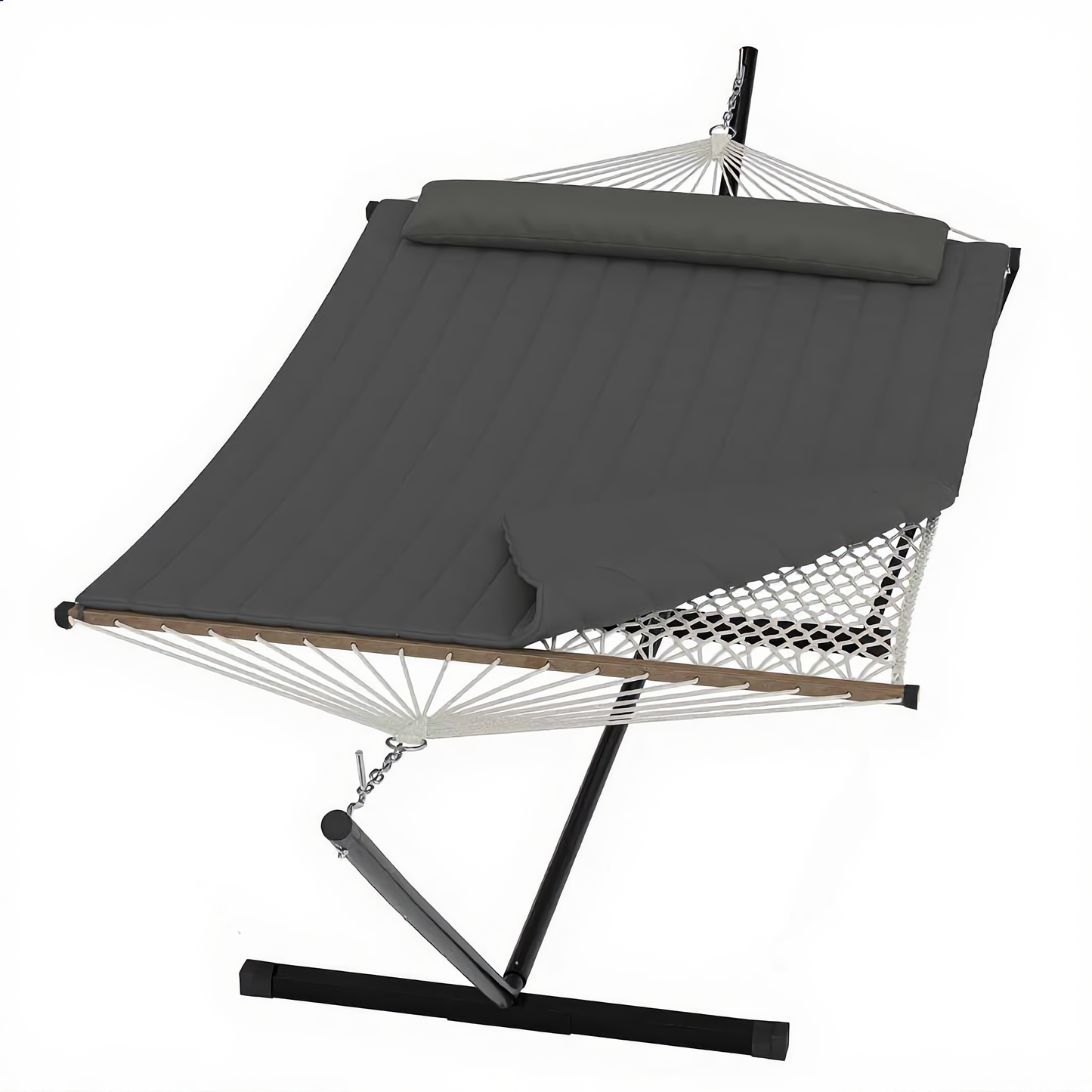 Quilted garden hammock with pillow and steel stand grey — GetHovr UK
