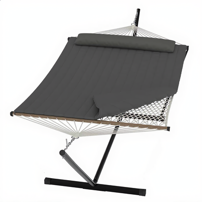 Quilted garden hammock with pillow and steel stand grey — GetHovr UK
