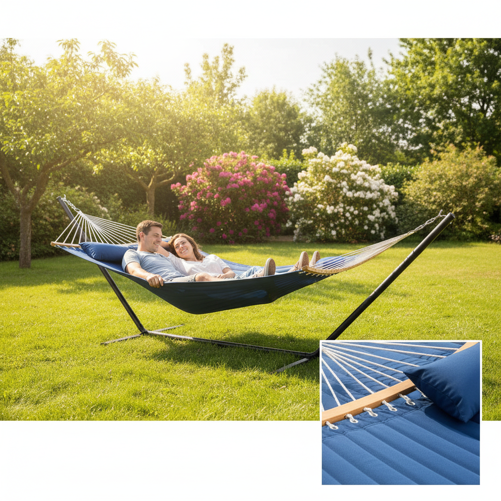 Double Hammock with Stand & Pillow