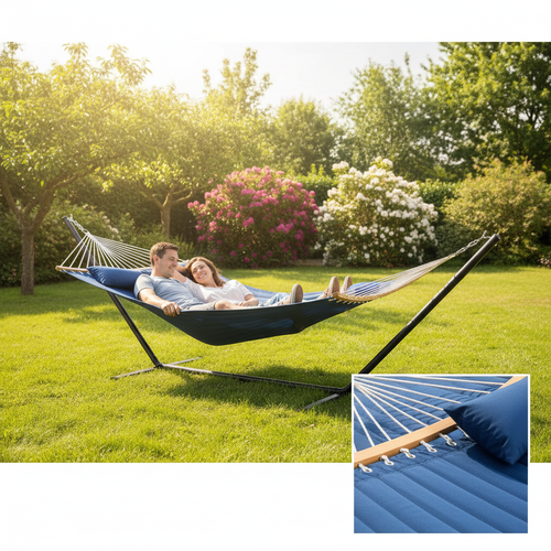 Double Hammock with Stand & Pillow
