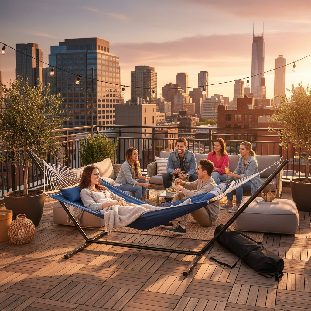 Double Hammock with Stand & Pillow