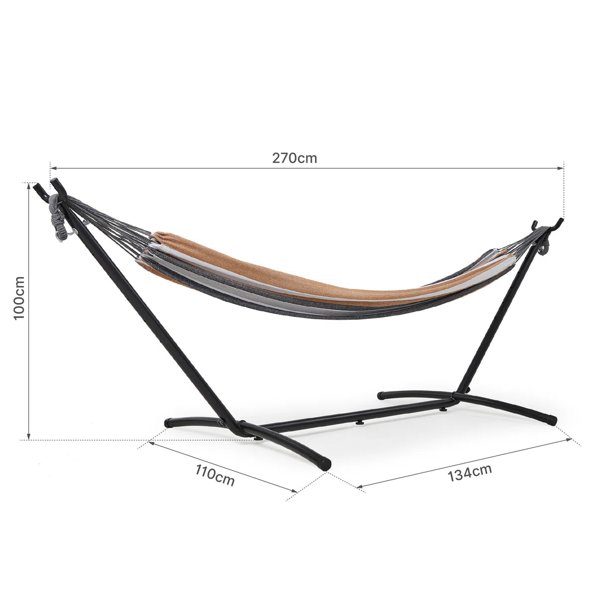 Desert stripe hammock detail of fabric pattern and steel frame