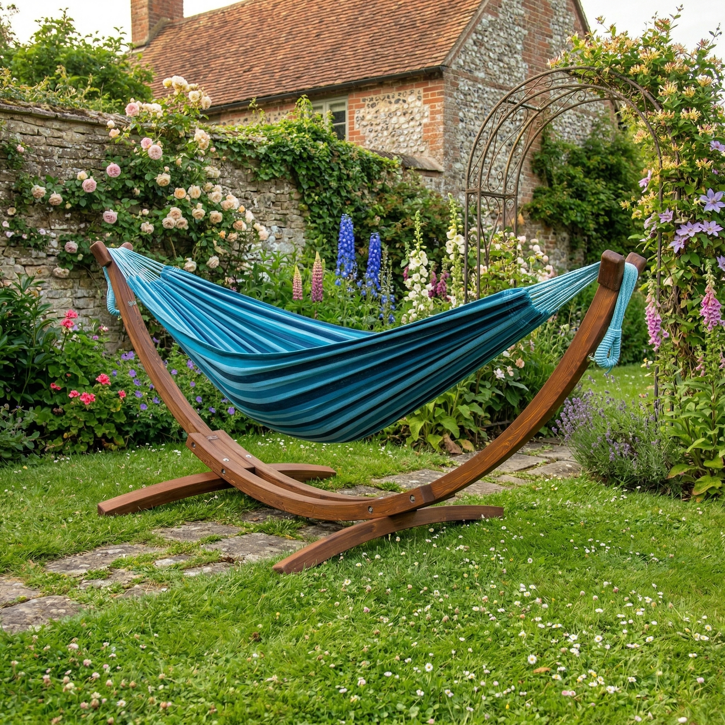Natalia hammock with wooden stand on patio