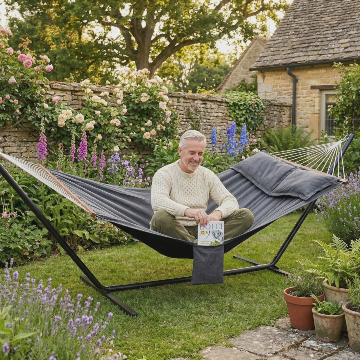 Annarae Double Hammock with Cushions product video showing hammock in garden setting